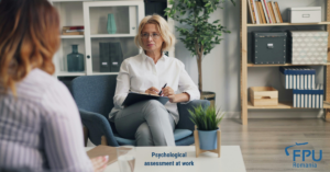 A psychologist and an employee sitting in a professional consultation setting.