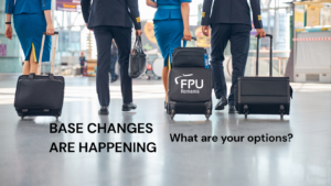 Airline crew walking through an airport terminal with cabin bags